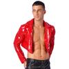 Mens Cropped Motorcycle Jacket Patent Leather Wet Look Long Sleeve Club Party Coat Streetwear