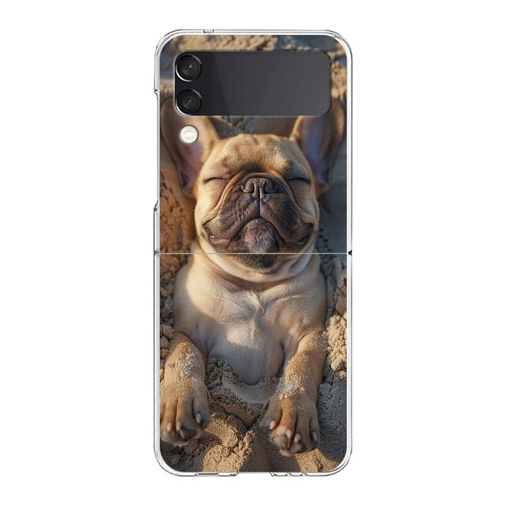 Phone Case For Samsung Galaxy Z Flip 3 4 5 Hard Folding Clear PC Bumper For Samsung Z Flip 6 Back Cover French Bulldog Dog Pet