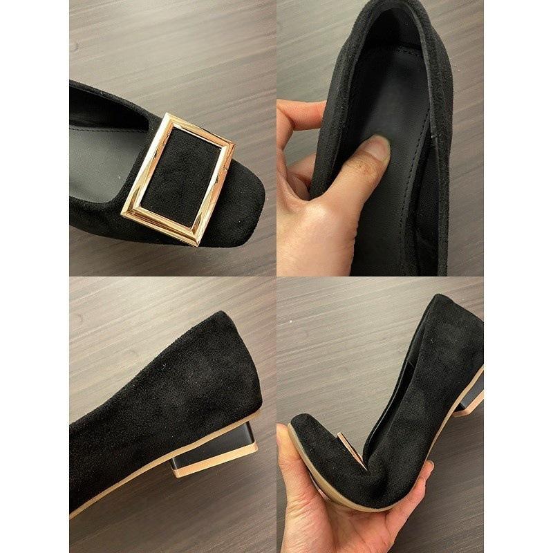 Autumn Metal Square Buckle Light Mouth Single Shoes Thick Heel Square Head Commuter Mary Jane Shoes