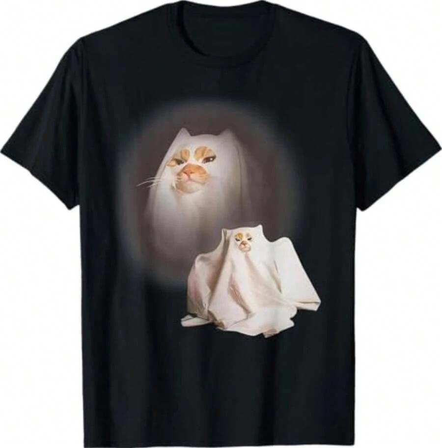 

Cute Ghost Cat Halloween Tee Funny Meme Style Graphic Shirt 5XL різнокольоровий