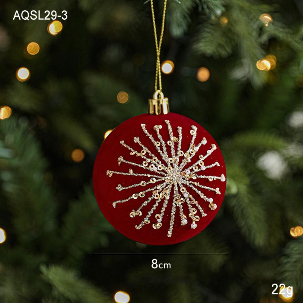 Durable Plastic Flocked Christmas Ball 8cm Red&Gold Xmas Ornament Ball Suspensable Christmas Tree Balls Scene Supplies