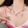Peach Pink Dopamine Heart Beaded Choker Necklace: Sweet & Spicy Design for Women