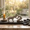 Creative Resin Dog Statue Home Decoration Funny Desktop Ornaments Cute Nordic Style Men and Dog Figurine Dog Owning Family