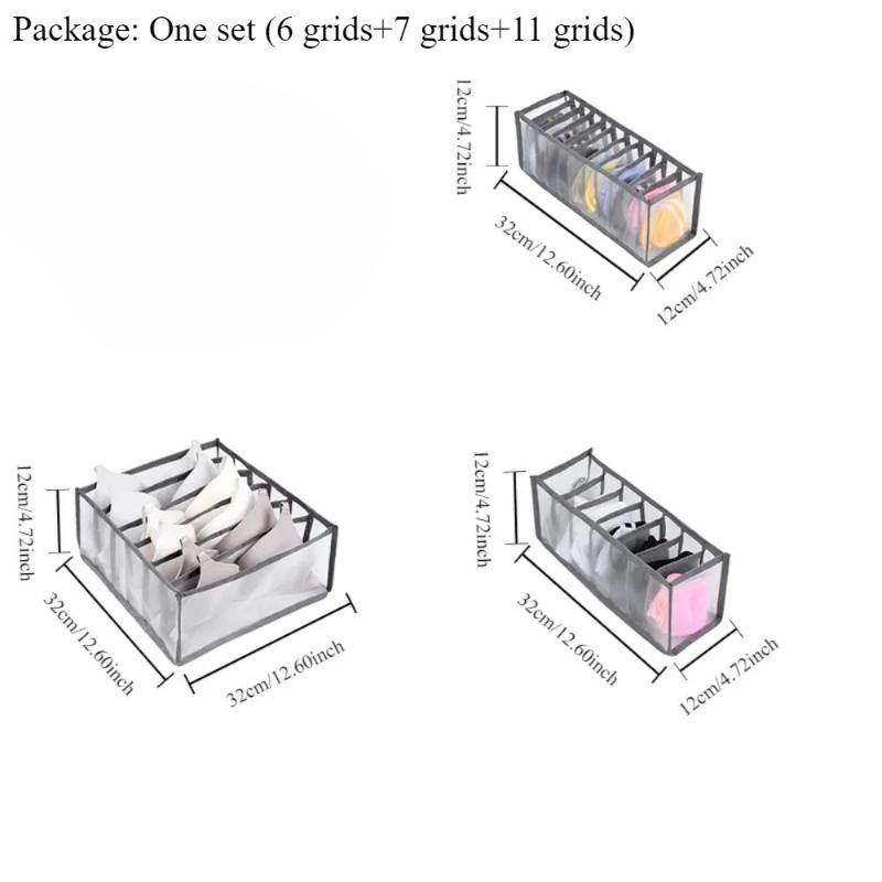 3PCS Wardrobe Drawer Storage Box for Underwear Socks Bras Grid Organizer Home Dorm Closet Organizer Bag