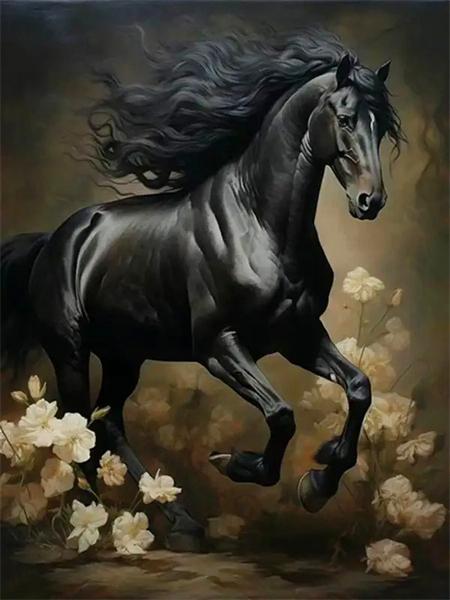 5D Diamond Painting New Arrivals Black Horse Full Round Embroidery Mosaic Animal Home Decor