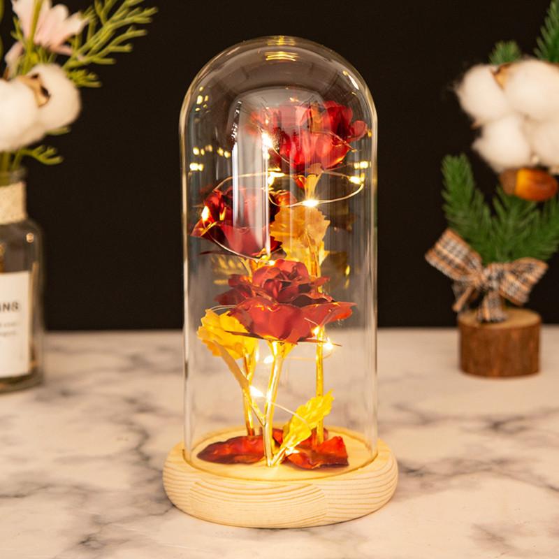 Three glass cover gold foil rose ornament creative lover mother's day gift christmas lights immortal flower
