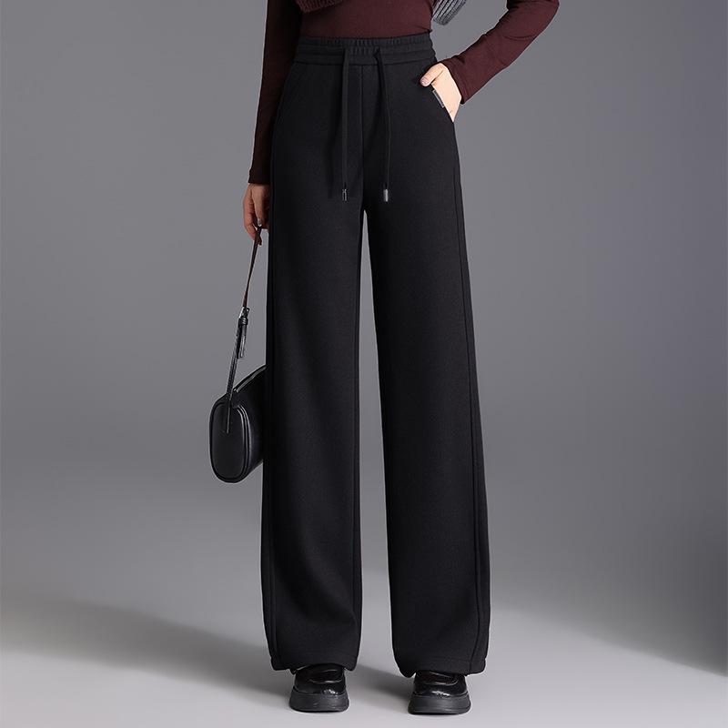 

Women s Plus Velvet Wide-Leg Wool Pants - High-Waisted, Slimming, Loose Fit, Hip-Covering, Warm for Winter 2025. L чорний
