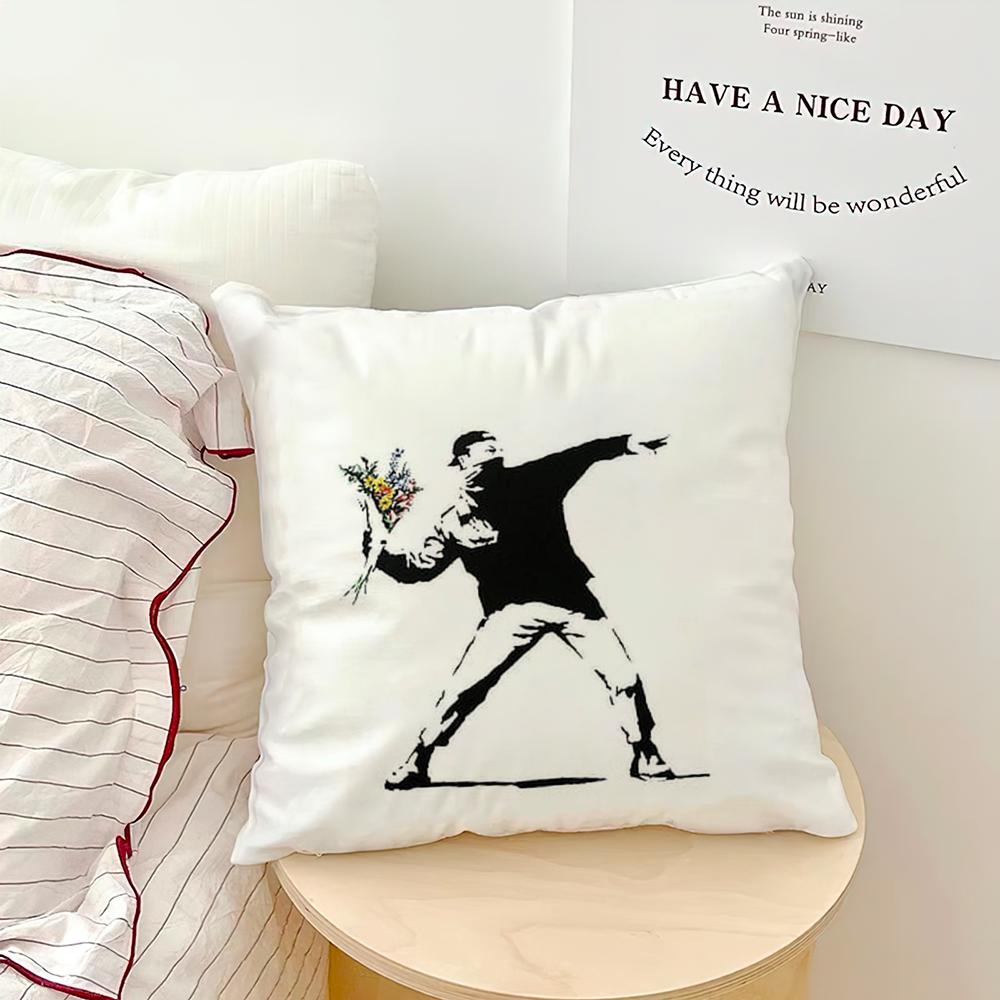 Banksy Street Graffiti Art Kissenbezug Weiche Kissenhüllen für Bauernhaus Sofa Dekor Heimdekorationen und Schutz