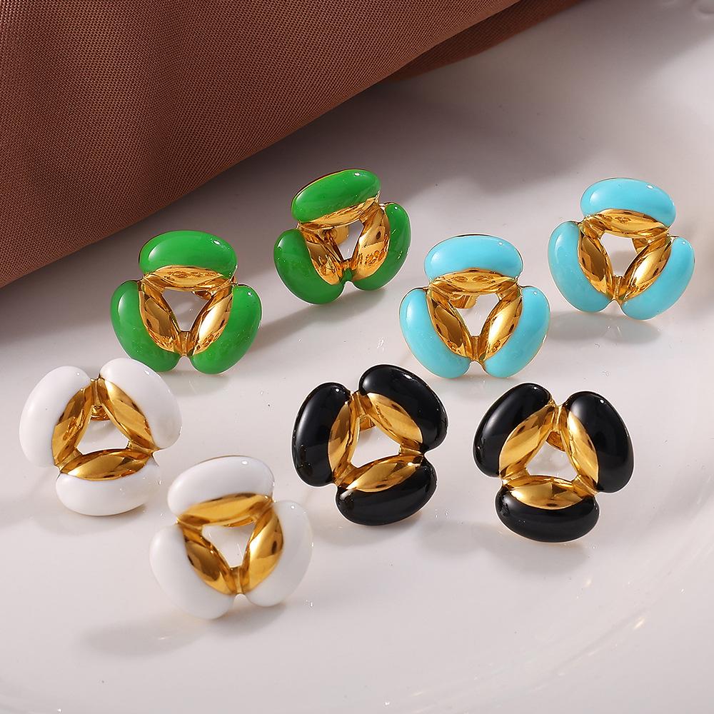 Retro Hong Kong Style Oil Drip Flower Stud Earrings Stainless Steel Gold Plated Simple Small Fashion Pearl Earrings Women