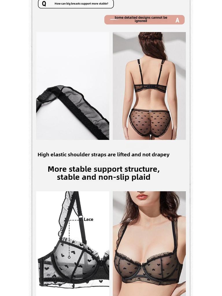 Conjunto de Sujetador Sexy de Encaje Puro con Fruncidos para Mujer - Colección de Verano