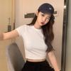 Black Sweet Spice Girl American Front Shoulder Crew Neck Short Sleeve T-Shirt Women's Summer New Slim-Fit Button Top