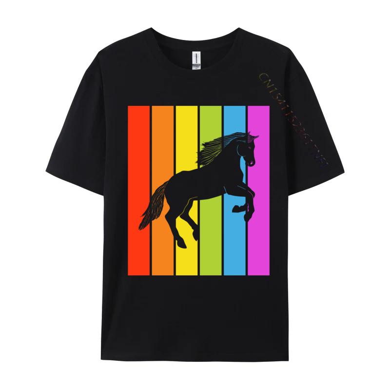 Cute Rainbow Horse Jumping Equestrian Image Casual Europe Tops Shirt Latest Cotton Tops Shirts Men's Men Tshirt Printed On
