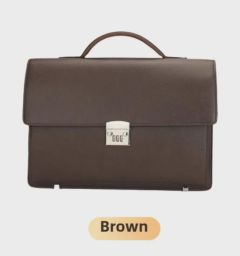2024 Men's Genuine Leather Briefcase: Cowhide Shoulder Messenger Bag with Password Lock - European and American High-End Design