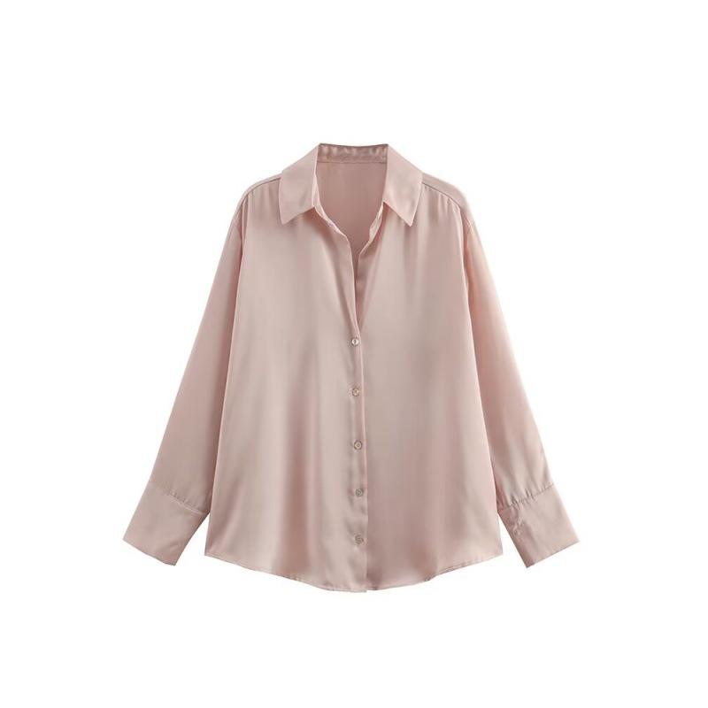 2025 Spring Women's European and American Style Satin Long-Sleeved Fashion Shirt