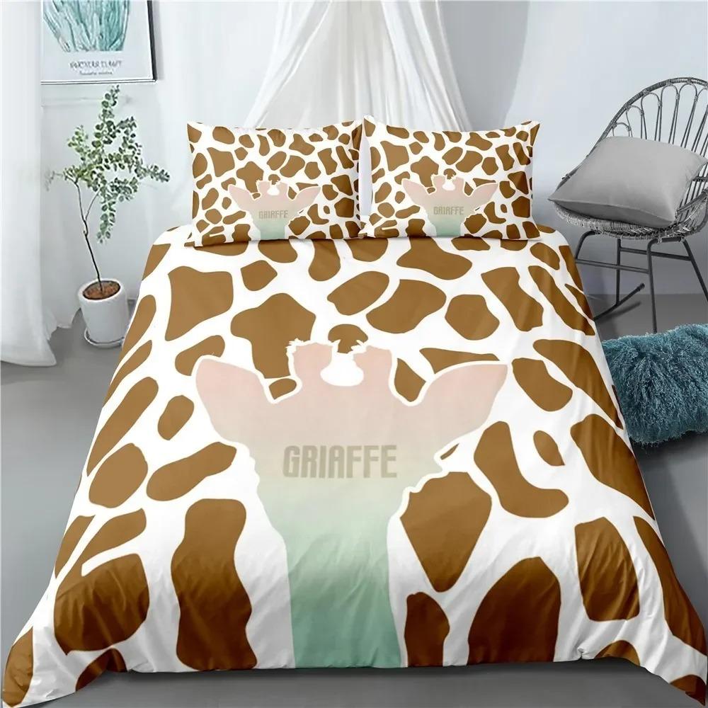 Cartoon Giraffe Duvet Cover King Queen Tropical Animals Bedding Set for Kids Boys Girls Lovely Wildlife Polyester Quilt Cover