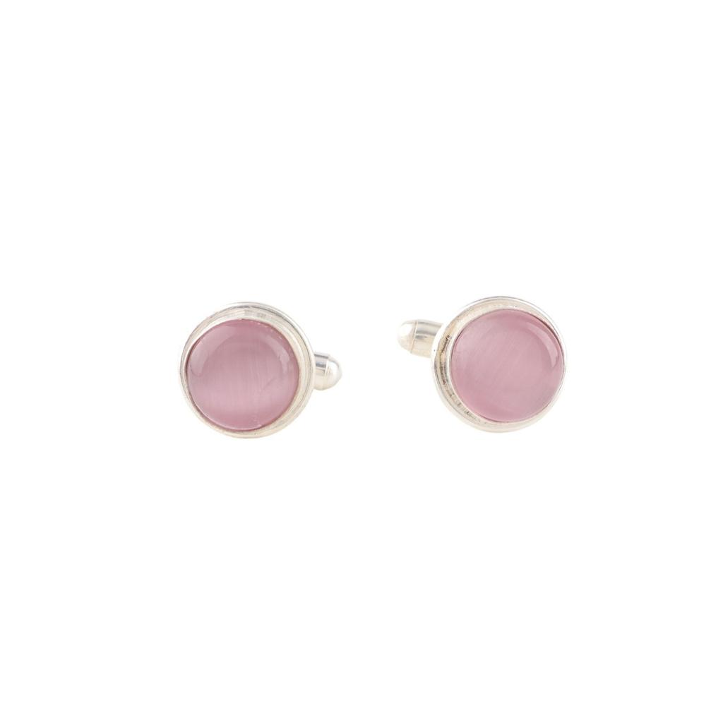 Pink Cat's Eye Gemstone 925 Sterling Silver Handmade Jewelry Bezel Set Cufflink CL-4-25