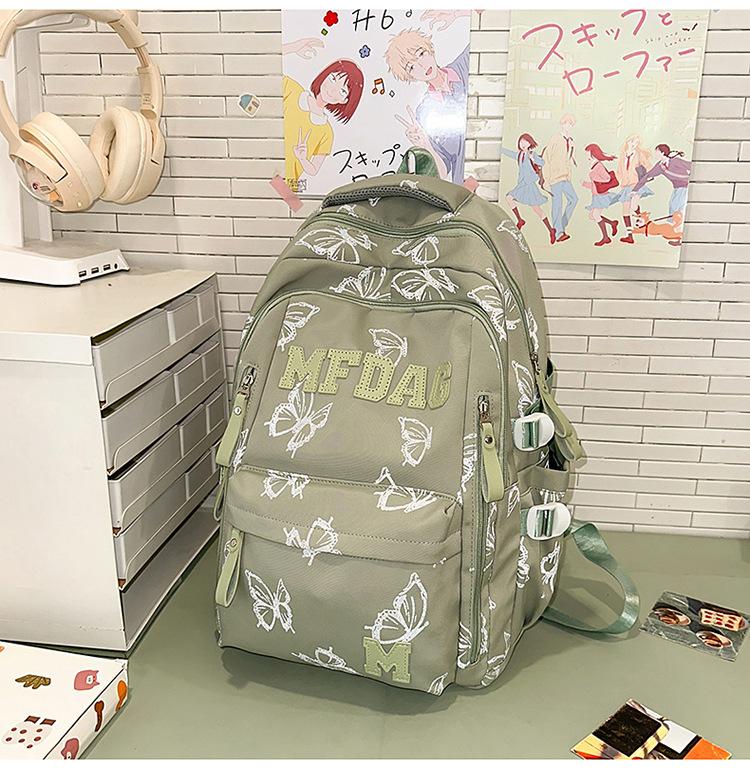Schoolbag Soft light Cool atmosphere Milk white butterfly full print schoolbag Junior high school students Daily commute Lightweight versatile
