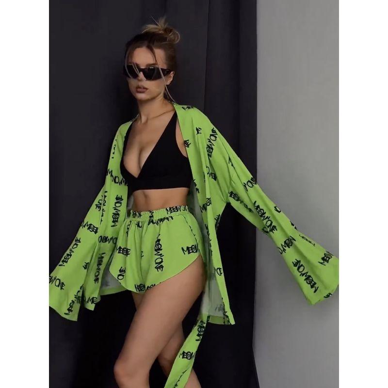 

2024 Loose Fitting Women s Printed Casual Shorts Set Shorts Suit White M