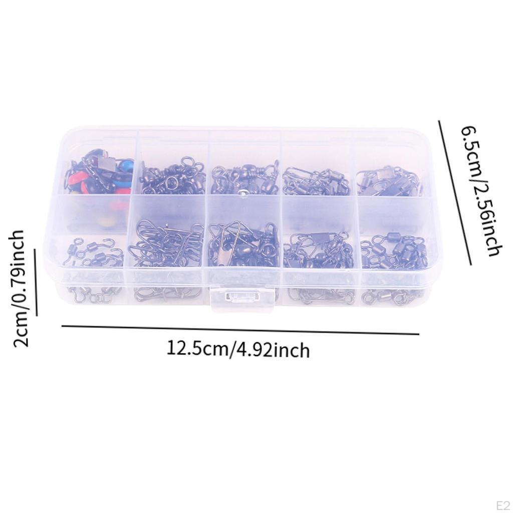 115Pcs Fishing Swivel Set with Interlock Snap Snaps Tackle Compact Stainless Steel Strong