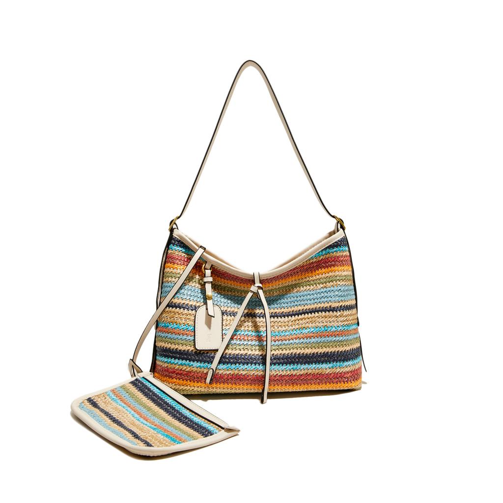 Borsa intrecciata da sottoascellare da donna nuova alla moda casual a contrasto di colore a righe tote bag crossbody versatile borsa a tracolla