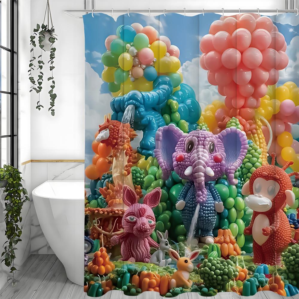 

Cute Balloon Animal Forest Flower Shower Curtain, Bathroom Decorative Shower Curtain, Waterproof Shower Curtain with Hooks 90*180cm
