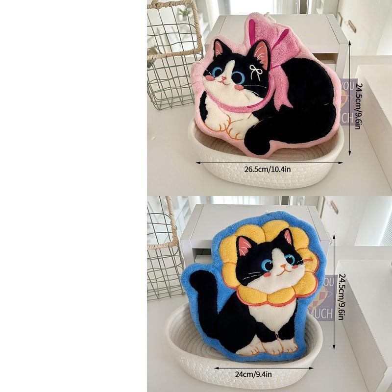 Cartoon Animals Hand Towel Absorbent Hand Cloth Bathroom Hanging Towel Kitchen Cleaning Wipe Cloth Cute Cat Bathroom Towels
