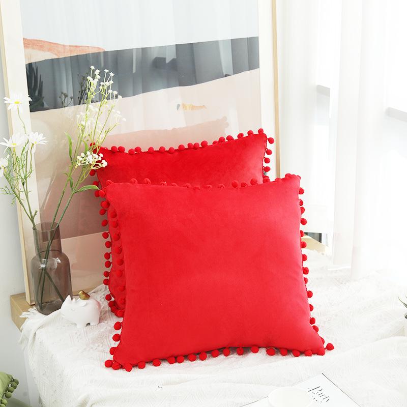 Бархатная наволочка с помпоном - Современная минималистичная однотонная наволочка 30x50 cm