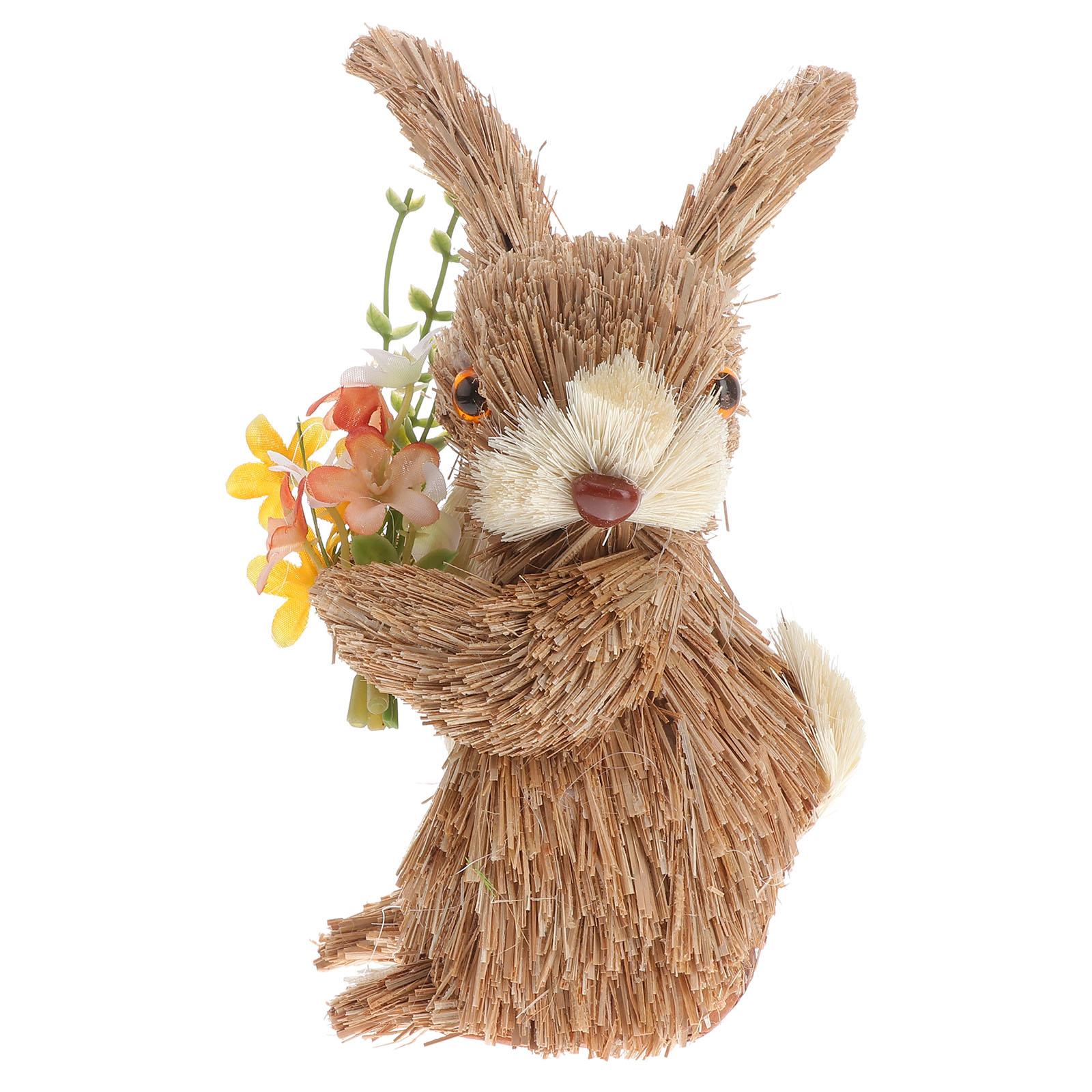 

Straw Standing Rabbit Ornament Handmade Decor Woven Animal Easter Bunny Desktop Gifts 17.5x9.5cm