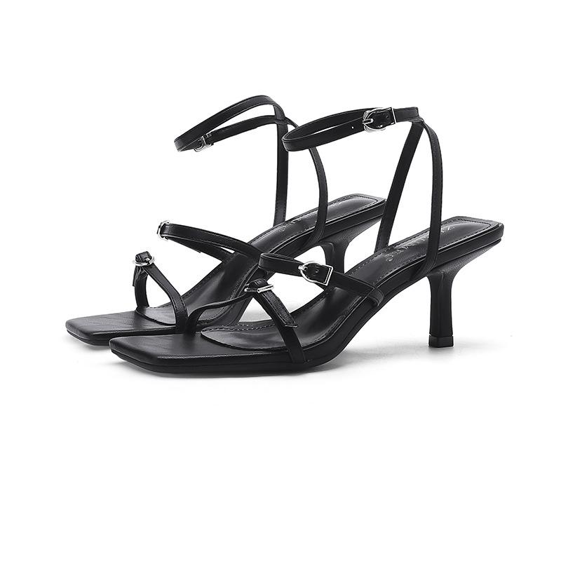- One-word Open-toed Square-heeled High-heeled Sandals for Women and Women's Summer New Sexy High-heeled Cool Slippers