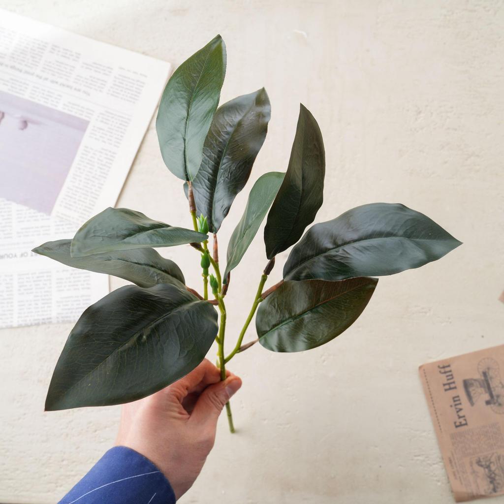 Artificial Magnolia Leaf with Purple Back - 2-Prong Faux Flower for Home Decoration, INS Style