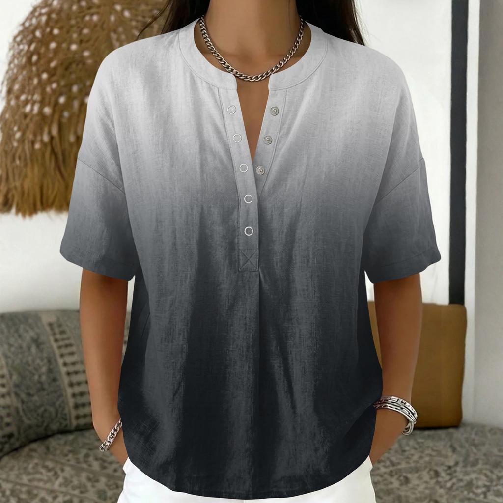 Women's Fashion Printed V Neck Short Sleeve Pullover Blouse Casual Loose Fit Lightweight Top for Everyday Wear
