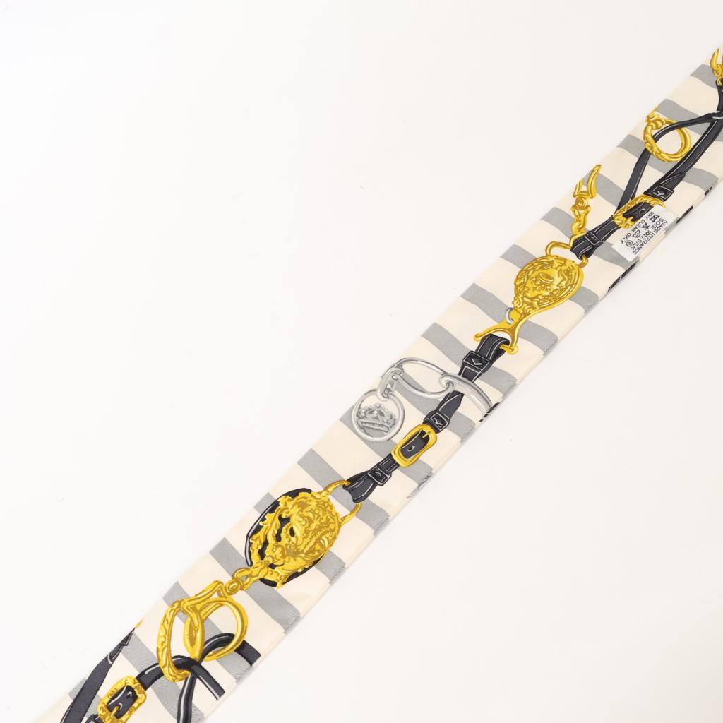 HERMES BRIDES de GALA Ceremonial Bridle, Silk Twilly scarf White / greyUsed