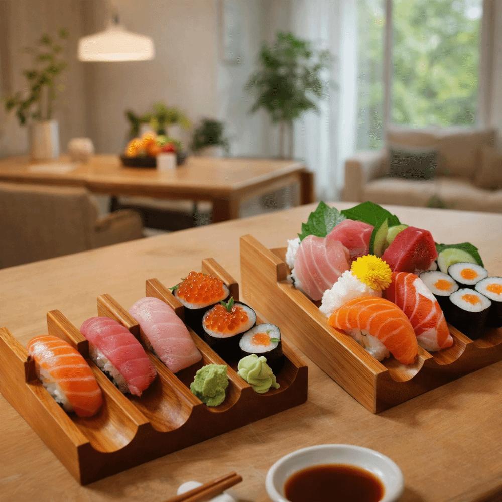 Japanese Style Walnut Sushi Rack U-shaped Sushi Wooden Tray Food Display Rack  Kitchen Tool