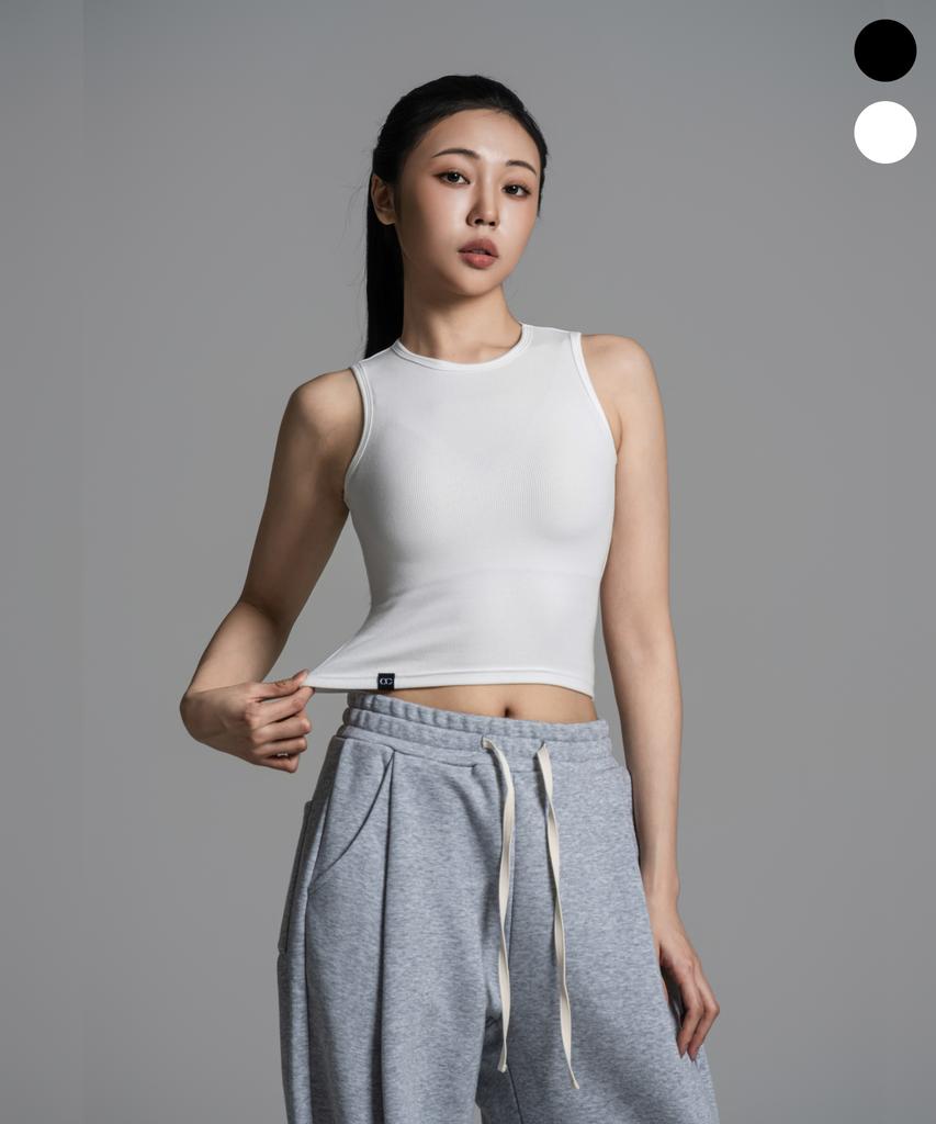 Eosendeo (W) Ribbed Easy Crop Sleeveless 2 Colors