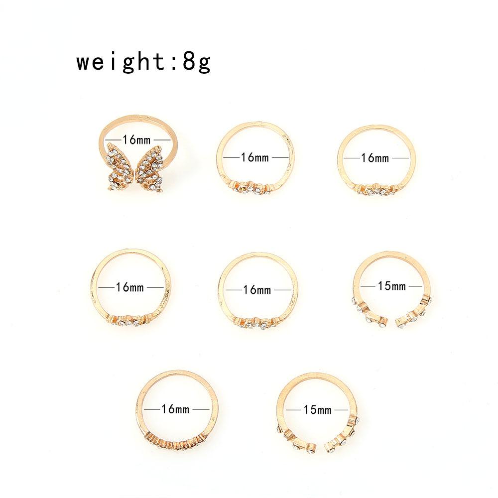 Vintage Boho Crystal Butterfly Rings Set For Women Zircon Leaves Stars Geometric Knuckle Finger Ring Wedding Party Jewelry Gifts