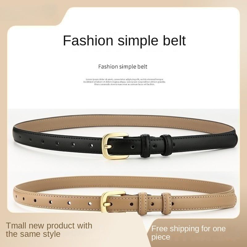 Belt Women's Genuine Leather Fashion Versatile Belt Women's Decorative High Grade Jeans with Thin Korean Style Fashion Black