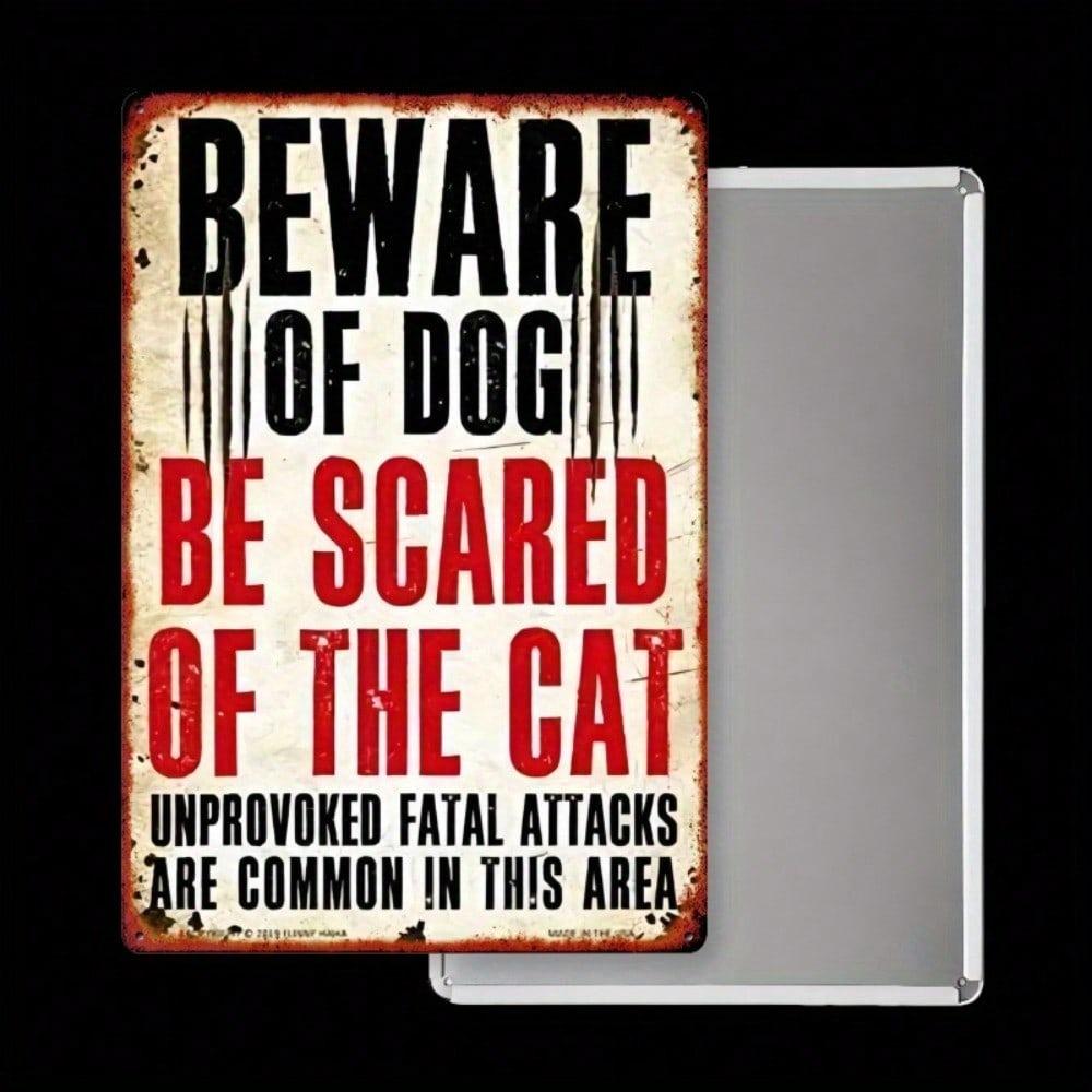 Vintage Beware Of Dog And Cat Metal Sign Rustic Iron Wall Decor Distressed Finish For Home Bar 8x12 Inch