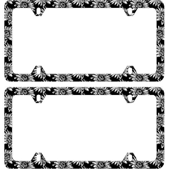 Black And White Cow Print License Plate Frame Funny Spots License Plate Frames Animal Pattern Auto Accessory Bracket Stainless Steel License Plate