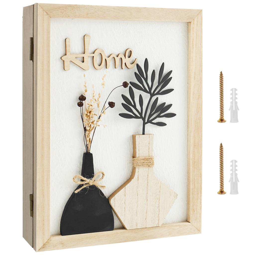 Wooden Key Box Decorative Wall Mount Originality Key Holder with 6 Hooks Home Foyer Wall Mounted Storage Box for Home Entryway