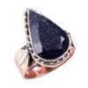 Natural Blue Sunstone Gemstone 925 Sterling Silver TwoTone Gift Ring S.7 s5C86