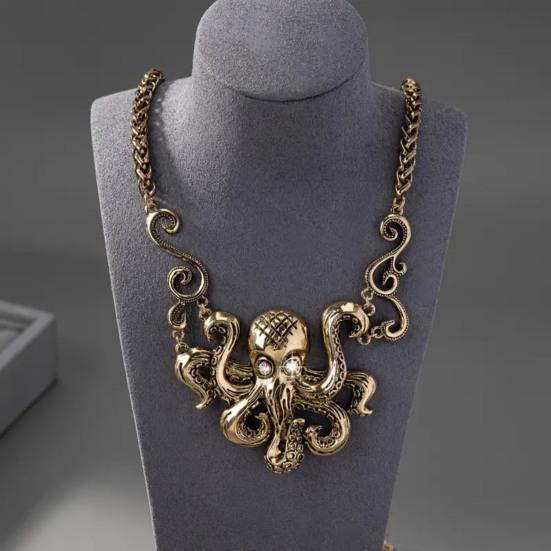 Steampunk Octopus Necklace, Victorian Goth Style Jewelry, Vintage Finish Handmade Pirate Costume Accessory, Gothic Emo Punk Necklace, Bohemian Style