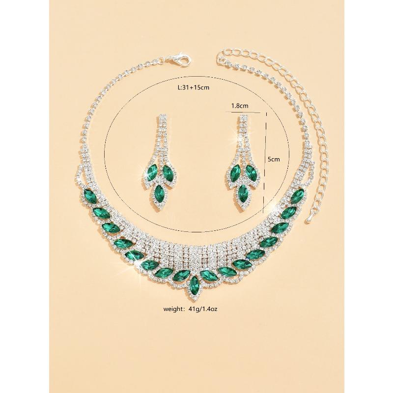 Meier Super Sparkling Full Diamond Necklace and Earrings Suit Bridal Jewelry Two-piece Set