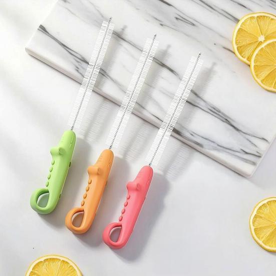 Set da 4 Pezzi Pennello per Pulizia con Manico a Coccodrillo, Pulitore per Cannucce per Alimenti con Asta in Acciaio Inossidabile, Strumento per la Pulizia di Spazi Stretti in Cannucce per Biberon e Tazze d'Acqua