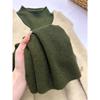 Women's Slim-Fit Long-Sleeve Half-High Neck Knitted Top - Whitening Dark Green, Autumn/Winter, Versatile for Single or Layered Wear.