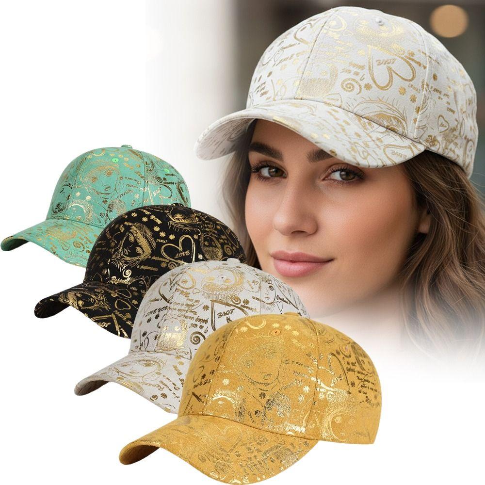 Golden Sketch Print Graffiti Baseball Cap Cotton Adjustable Baseball Hats Hip Hop Curved Brim Sunshade Hats For Man Women Unisex