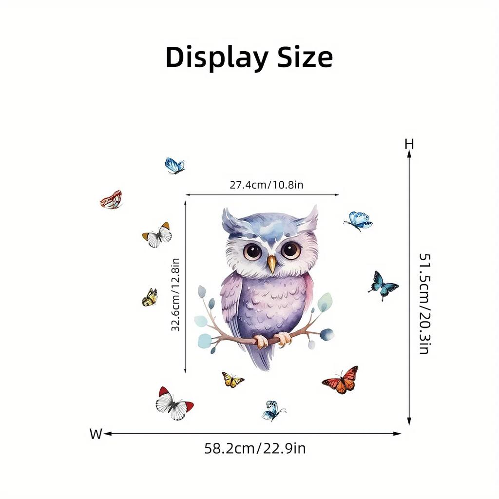 Cartoon Cute Owl Colored Butterfly Branches Animal Window Stickers for Bedroom Decor Living Room Nursery Decoration Wall Decals
