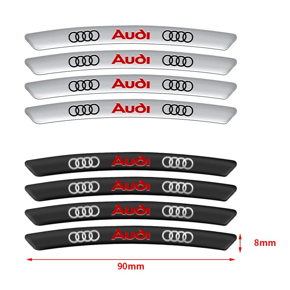 For Audi RS3 4Pcs Aluminum Car Badge Wheel Hub Rims Decor 3D Stickers For Audi A8 A5 A6 C5 C6 C7 A7 A1 A3 A4 B5 B6 B7 B8 B9 D3 Q3 Q5 Q7 TT