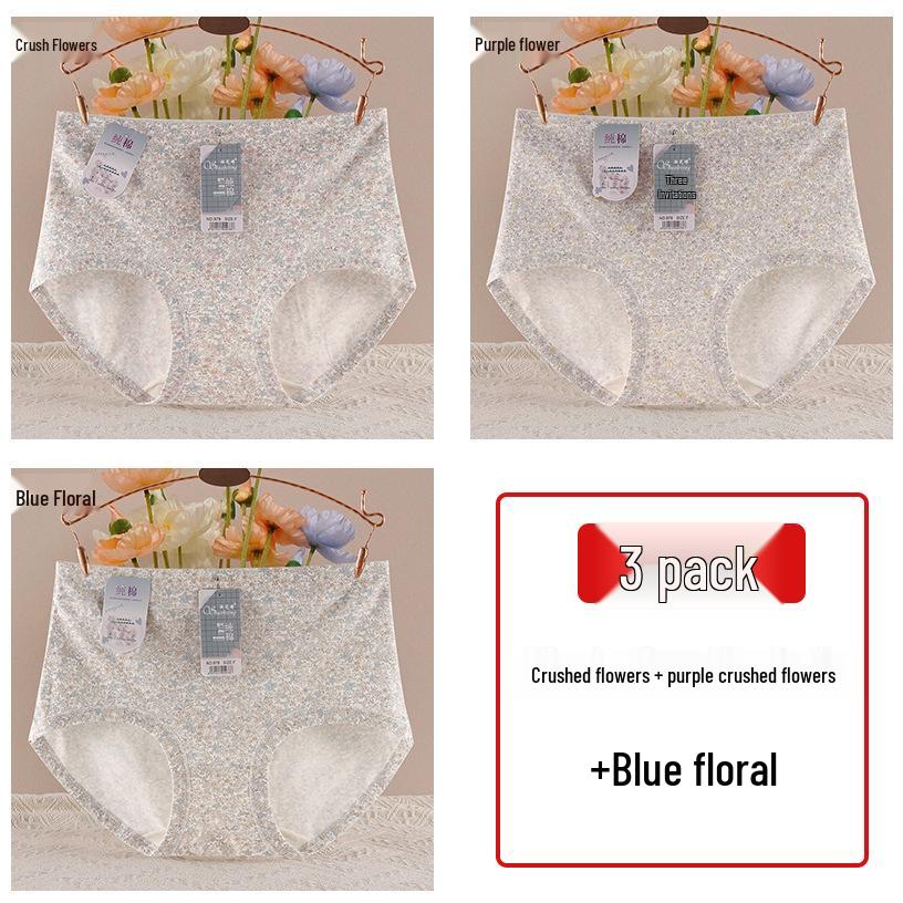 

2026 Floral Pattern Women s Cotton Mid-Waist Breathable Panties One Size [57-68 kg]