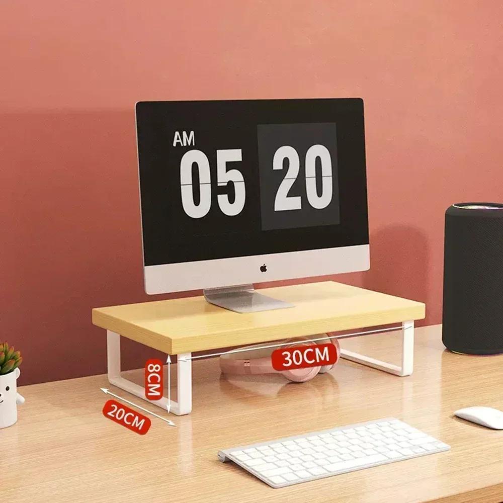 Office Desktop Computer Stand Rack Bracket Raised Shelf Laptop Monitor Wooden Table Home Storage Holders Utility Accessories
