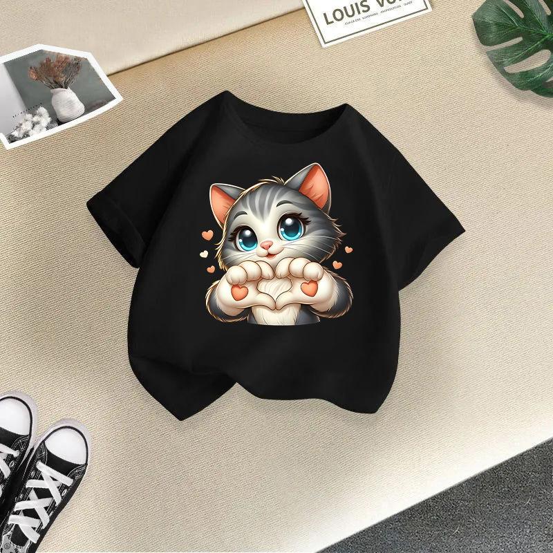 Children's Casual Short-sleeved T-shirt - Summer Boys' and Girls' Casual Cute Cat T-shirt